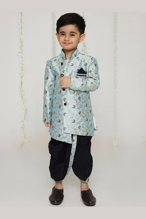 KID1 Boys Self-Design Pure Silk Sherwani Set
