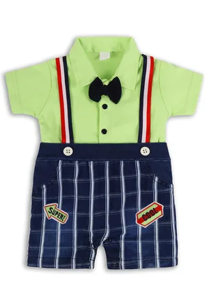 Wish Karo Boys Checked Cotton Romper With Attached Dungaree