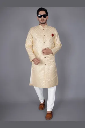 amzira Self Design Cotton Sherwani Set