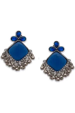 Binnis Wardrobe German Silver-Plated Stone-Studded Drop Earrings
