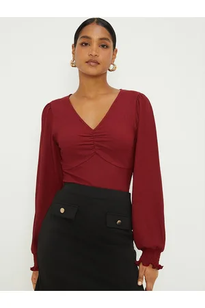 Dorothy Perkins Solid Puff Sleeves Ruched Detail Top