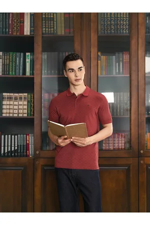Louis Philippe Men Maroon & Black Printed Pure Cotton Polo Collar T-shirt