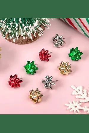 EL REGALO Set Of 4 Christmas Theme Contemporary Stud Earrings