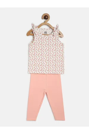 MINI KLUB Girls Floral Printed Sleeveless Top With Leggings