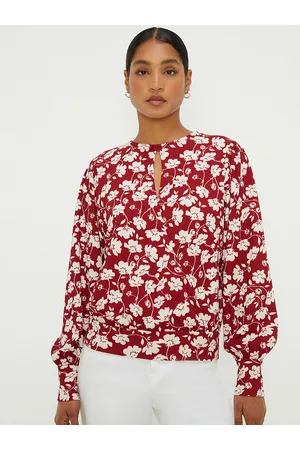 Dorothy Perkins Floral Printed Keyhole Neck Puff Sleeves Top