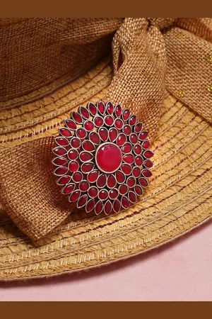 Anouk Silver-Plated Flower Statement Finger Ring