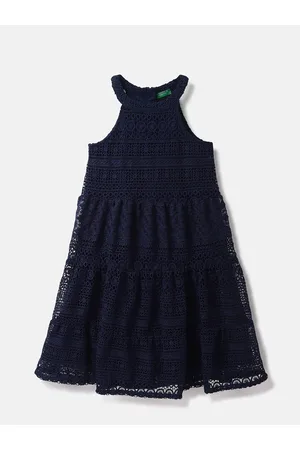 Benetton Girls Lace Inserted Halter Neck Cotton A-Line Dress