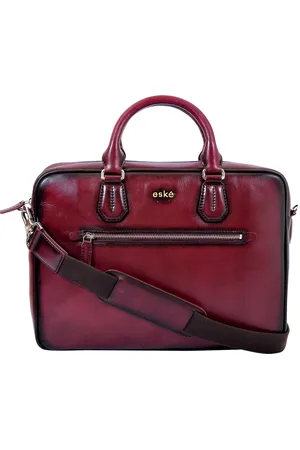Eske Men Maroon & Grey Solid Leather Laptop Bag