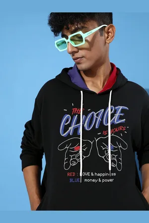 Difference of Opinion Men Typography Printed Fleece Hooded Sweatshirt