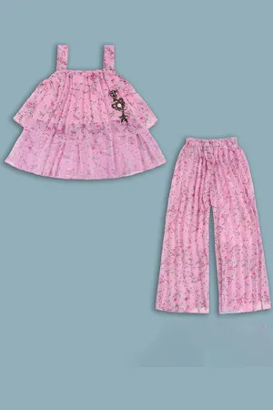 Wish Karo Girls Printed Top With Trousers