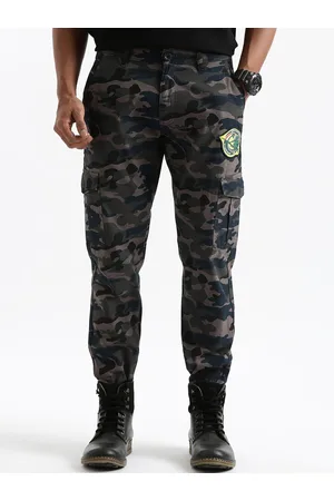 WROGN Men Mid-Rise Camouflage Printed Slim Fit Cargo Style Trousers