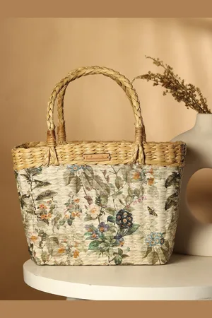 HABERE INDIA Floral Printed Jute Shopper Tote Bag