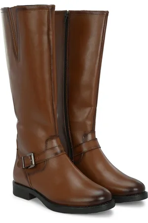 Delize Women High Top Knee Block-Heeled Regular Boots With Buckle Detail