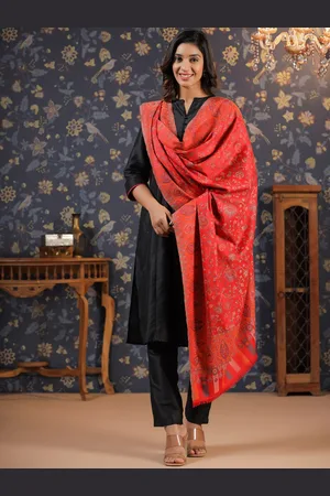 House of Pataudi Ethnic Motifs Woven Design Fringed Shawl