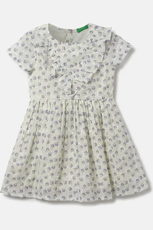 Benetton Girls Floral Printed Ruffled Cotton Fit & Flare Dress