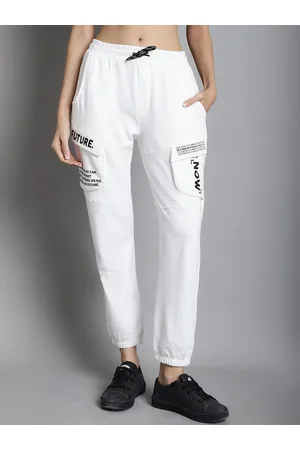 DressBerry Women Off White Typography Printed Mid-Rise Cotton Relaxed-Fit Joggers