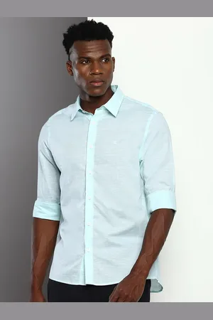 Calvin Klein Spread Collar Long Sleeves Linen Casual Shirt