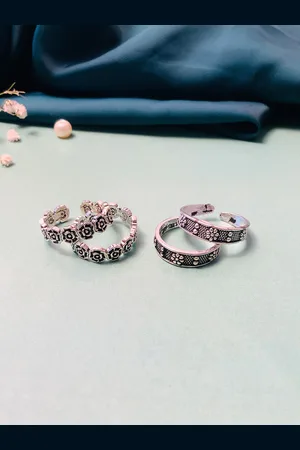 ABDESIGNS Set Of 2 Silver-Plated Oxidised Toe Rings