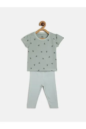 MINI KLUB Girls Printed Pure Cotton Top with Leggings