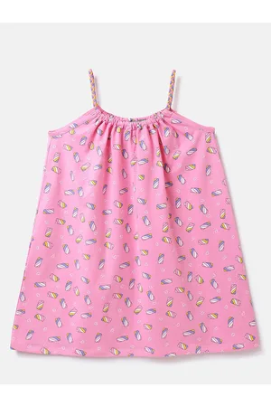 Benetton Girls Shoulder Straps Conversational Printed Cotton A-Line Dress