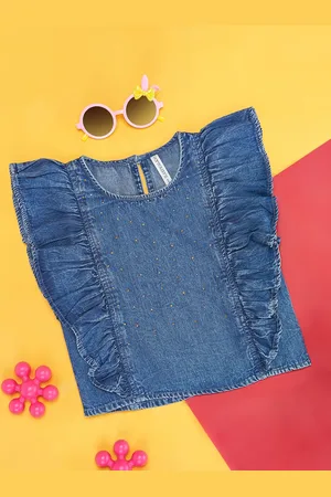 Pantaloons Girls Ruffled Denim Top