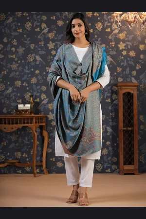 House of Pataudi Blue Ethnic Motifs Woven Design Shawl
