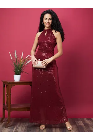 Globus Women Halter Keyhole Neck Sequinned Maxi Gown Dress