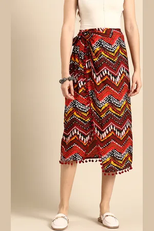 Sangria Women Printed Wrap Midi Skirt