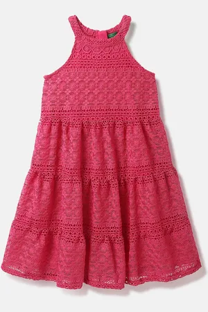 Benetton Halter Neck Self Design Lace-Up Cotton A-Line Dress
