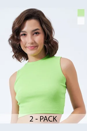Color Capital Pack Of 2 High Neck Sleeveless Cotton Crop Fitted Top