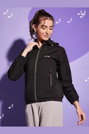 BuyNewTrend Women Black Windcheater Crop Outdoor Tailored Jacket