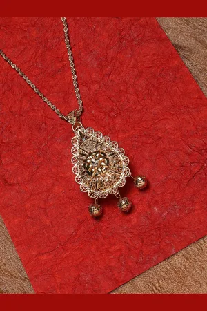 Anouk Gold-Plated Artificial Stone Studded Pendant With Chain