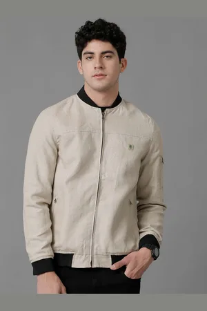 Linen Club Stand Collar Linen Biker Jacket