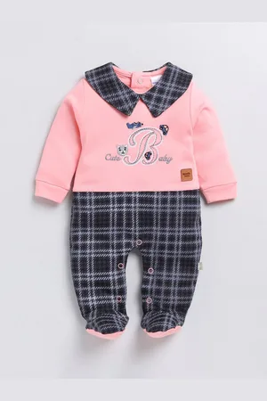 Moms Love Infant Boys Checked Pure Cotton Sleepsuit