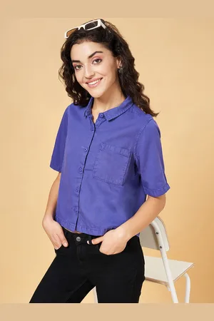 Pantaloons Spread Collar Pockets Cotton Shirt Style Top