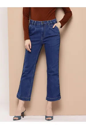 Chemistry Women Straight Fit Stretchable Pleated Cropped Jeans