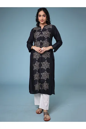 Buy Black Chanderi Casual Wear Bandhani Printed Kurti Online From Wholesale  Salwar.