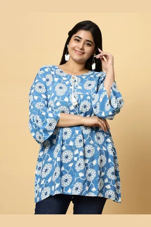 Sztori Plus Size Floral Printed Pure Cotton Straight Kurti