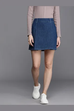 Next Women Pure Cotton Chambray Pleated A-line Mini Skirt