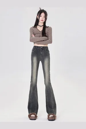 LULU & SKY Women High-Rise Heavy Fade Mildly Distressed Bootcut Jeans