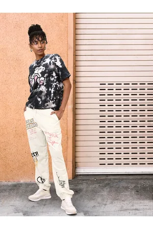 Kook N Keech Women Milky White Printed Vacay Chill Graphic High Oversized Joggers