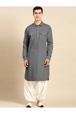TheEthnic.Co Spread Collar Pathani Pure Cotton Kurta with Salwar