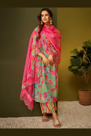 DRESOUL Floral Printed A-Line Kurta With Palazzos & Dupatta