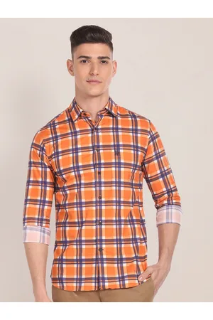 U.S. Polo Assn. Tartan Checks Spread Collar Long Sleeves Casual Shirt