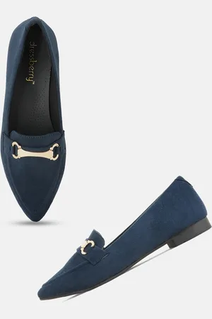 DressBerry Navy Blue Pointed Toe Embellished Party Ballerinas