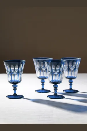Pure Home and Living Blue & Transparent 4 Pieces Star Cut Glass Wine Glasses
