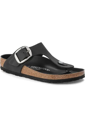 Birkenstock Gizeh Big Buckle Black Regular Width Oiled Leather Thong Sandals