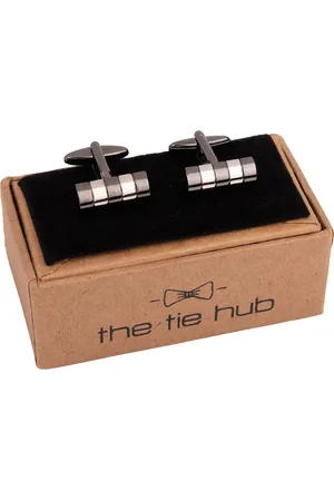 The Tie Hub Rhodium-Plated Striped Rectangle Cufflink
