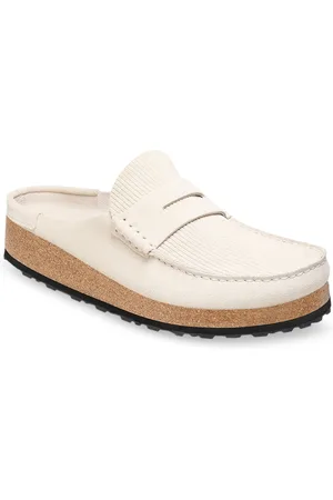 Birkenstock Naples Corduroy Antique White Regular Width Suede Leather Low Shoes