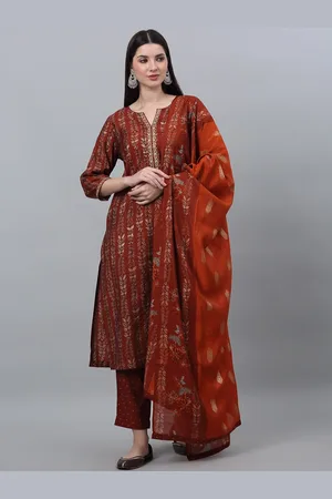 CANTABIL Floral Printed Regular Thread work Kurta With Palazzos & Dupatta